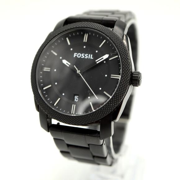 Fossil Machine Men's 42mm Date Watch FS5393 Black Stainless Steel w New Battery - Picture 1 of 11